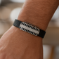 Black Silver Men’s Bracelet with Open Grid CZ Plate & Stretch Design