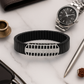 Black Silver Men’s Bracelet with Open Grid CZ Plate & Stretch Design