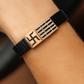 Black Rose Gold Men’s Bracelet with Swastik Plate & CZ Strip Design