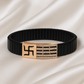 Black Rose Gold Men’s Bracelet with Swastik Plate & CZ Strip Design