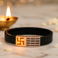 Black Rose Gold Men’s Bracelet with Swastik Plate & CZ Strip Design