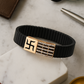 Black Rose Gold Men’s Bracelet with Swastik Plate & CZ Strip Design