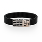 Black Rose Gold Men’s Bracelet with Swastik Plate & CZ Strip Design