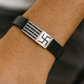 Black Rose Gold Men’s Bracelet with Swastik Plate & CZ Strip Design