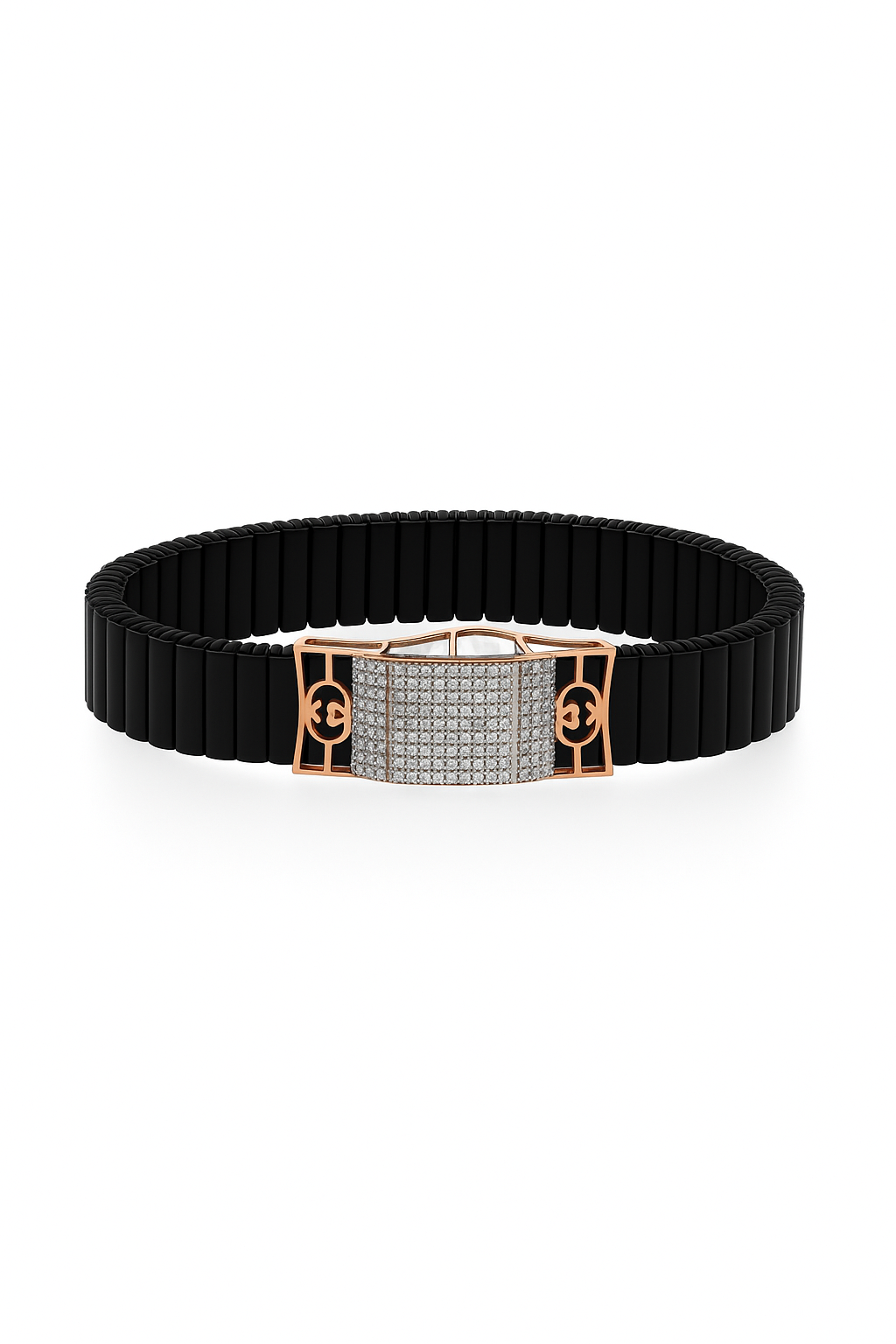 Black Rose Gold Men’s Bracelet with Double Side CZ Plate & Icon Frame