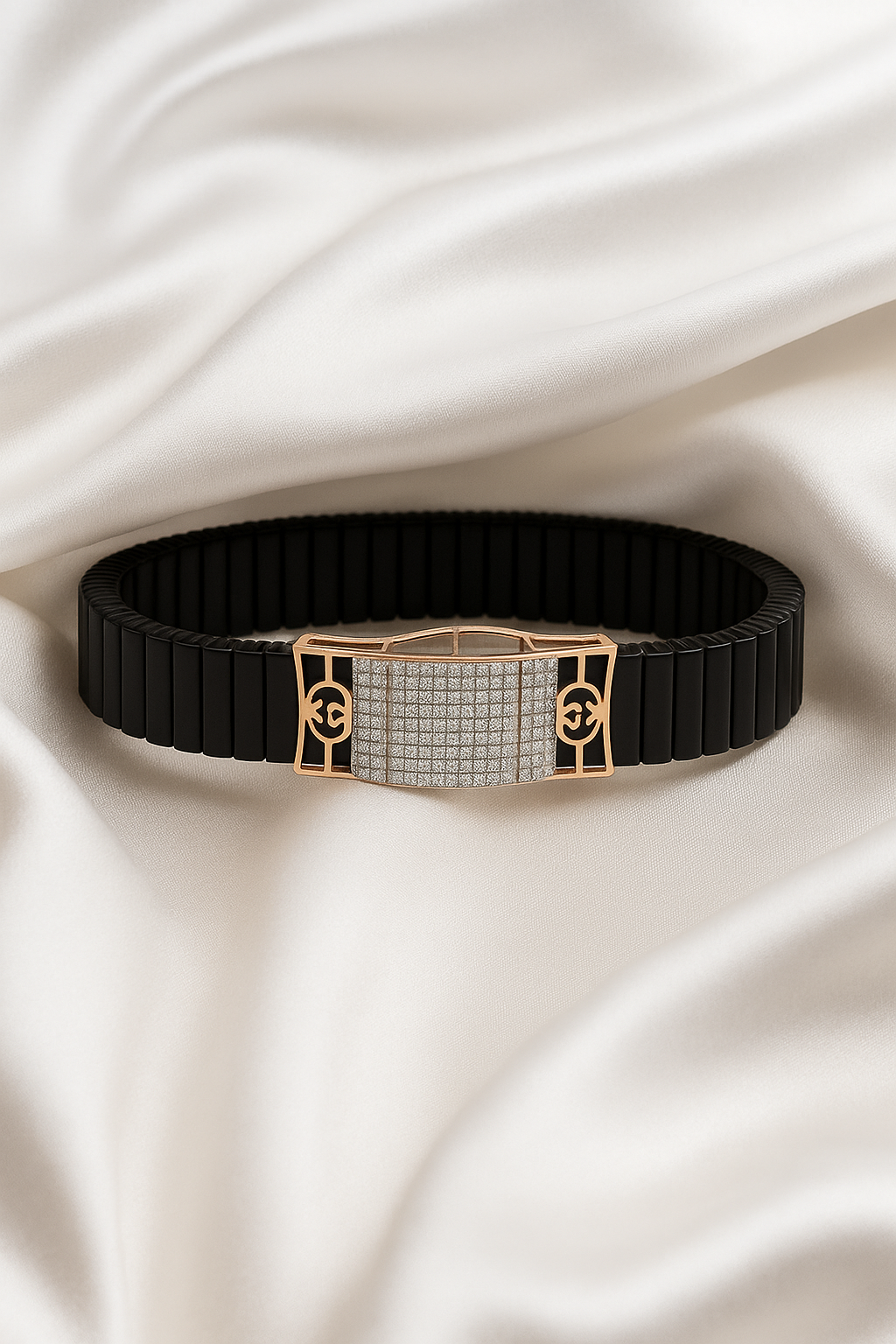 Black Rose Gold Men’s Bracelet with Double Side CZ Plate & Icon Frame