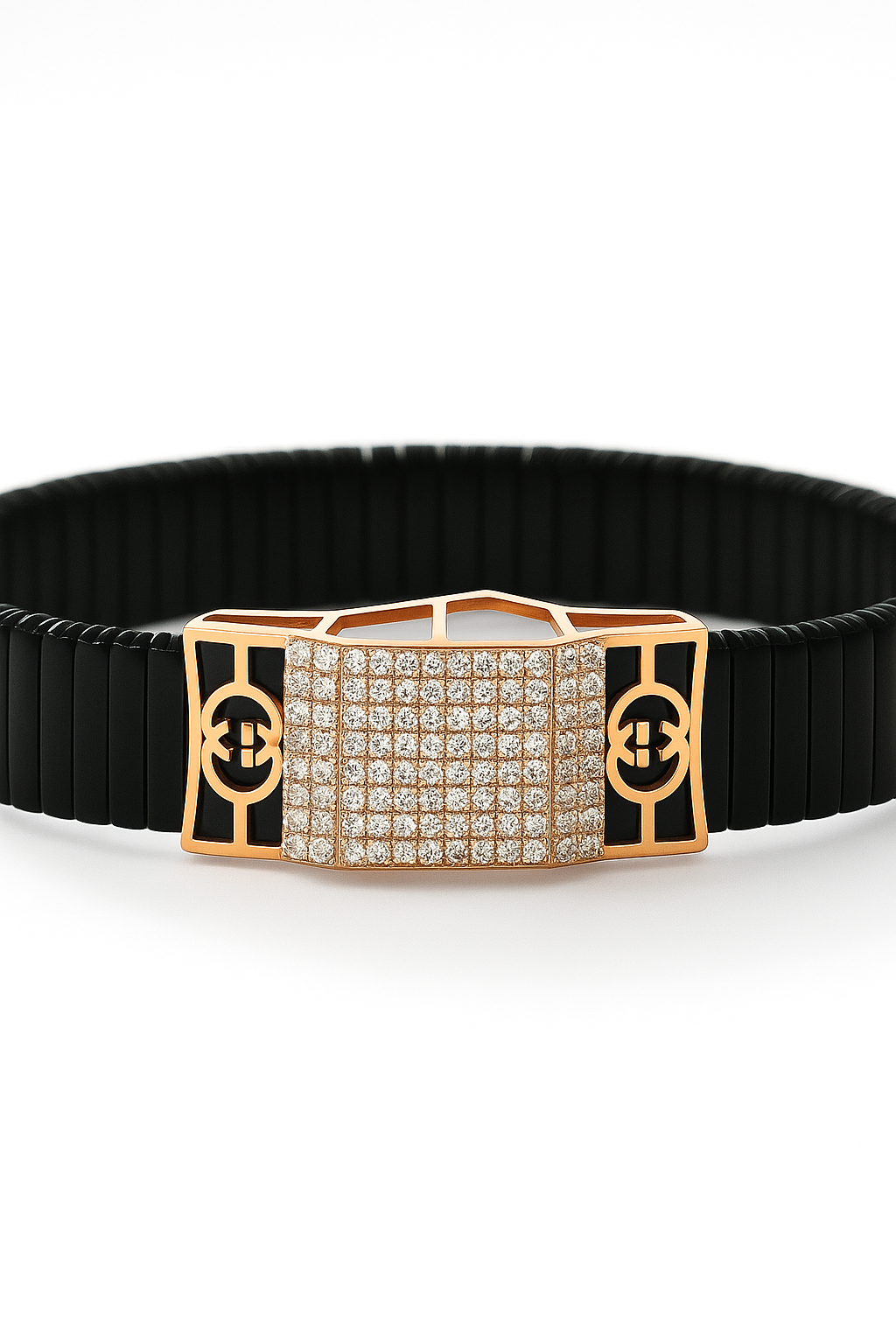 Black Rose Gold Men’s Bracelet with Double Side CZ Plate & Icon Frame
