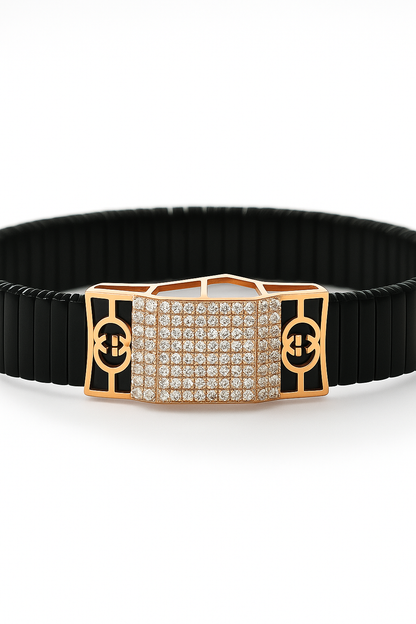 Black Rose Gold Men’s Bracelet with Double Side CZ Plate & Icon Frame