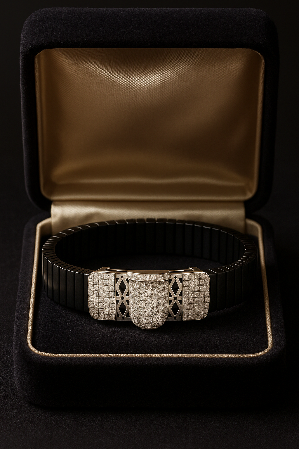 Black Silver Men’s Bracelet with Triple CZ Plate & Diamond Cut Frame