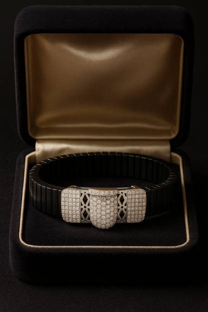 Black Silver Men’s Bracelet with Triple CZ Plate & Diamond Cut Frame