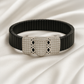 Black Silver Men’s Bracelet with Triple CZ Plate & Diamond Cut Frame