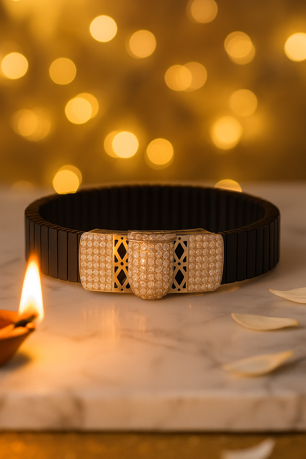 Black Silver Men’s Bracelet with Triple CZ Plate & Diamond Cut Frame