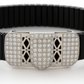 Black Silver Men’s Bracelet with Triple CZ Plate & Diamond Cut Frame