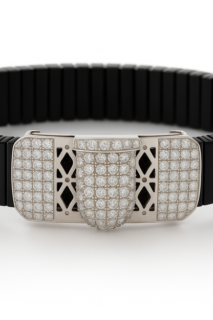 Black Silver Men’s Bracelet with Triple CZ Plate & Diamond Cut Frame