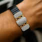 Black Silver Men’s Bracelet with Triple CZ Plate & Diamond Cut Frame