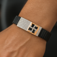 Black Rose Gold Men’s Bracelet with Swastik Plate & CZ Pavé Panel