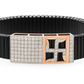 Black Rose Gold Men’s Bracelet with Swastik Plate & CZ Pavé Panel