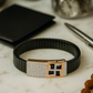 Black Rose Gold Men’s Bracelet with Swastik Plate & CZ Pavé Panel