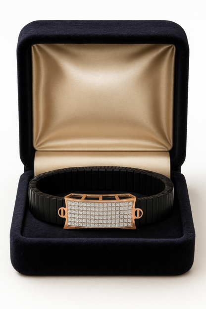 Black Rose Gold Men’s Bracelet with Full CZ Pavé Plate & Icon Ends
