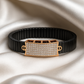 Black Rose Gold Men’s Bracelet with Full CZ Pavé Plate & Icon Ends