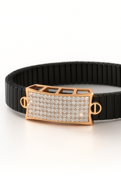 Black Rose Gold Men’s Bracelet with Full CZ Pavé Plate & Icon Ends