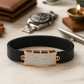 Black Rose Gold Men’s Bracelet with Full CZ Pavé Plate & Icon Ends