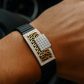 Black Silver Men’s Bracelet with Greek Key Plate & Center CZ Block