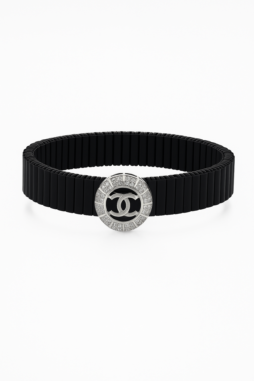 Black Silver Men’s Bracelet with Circle Emblem & CZ Accent Design