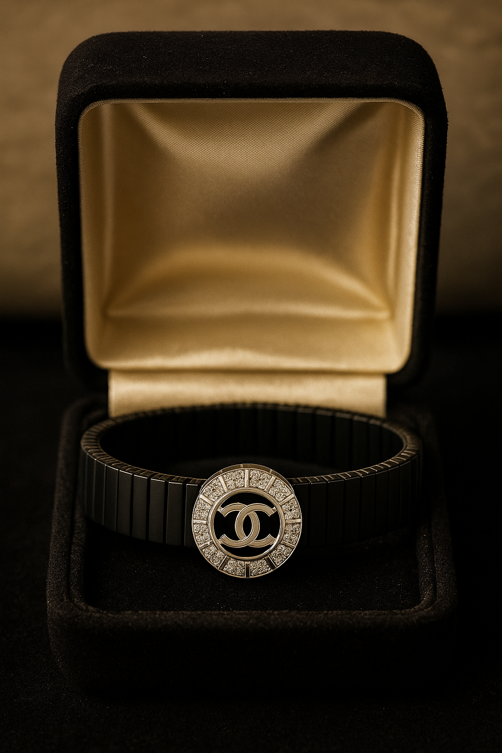 Black Silver Men’s Bracelet with Circle Emblem & CZ Accent Design