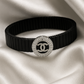 Black Silver Men’s Bracelet with Circle Emblem & CZ Accent Design