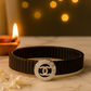 Black Silver Men’s Bracelet with Circle Emblem & CZ Accent Design