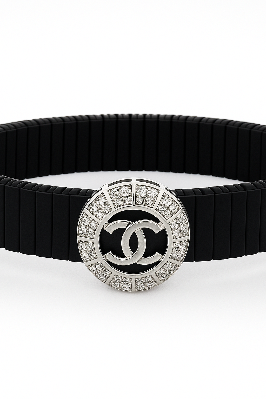Black Silver Men’s Bracelet with Circle Emblem & CZ Accent Design