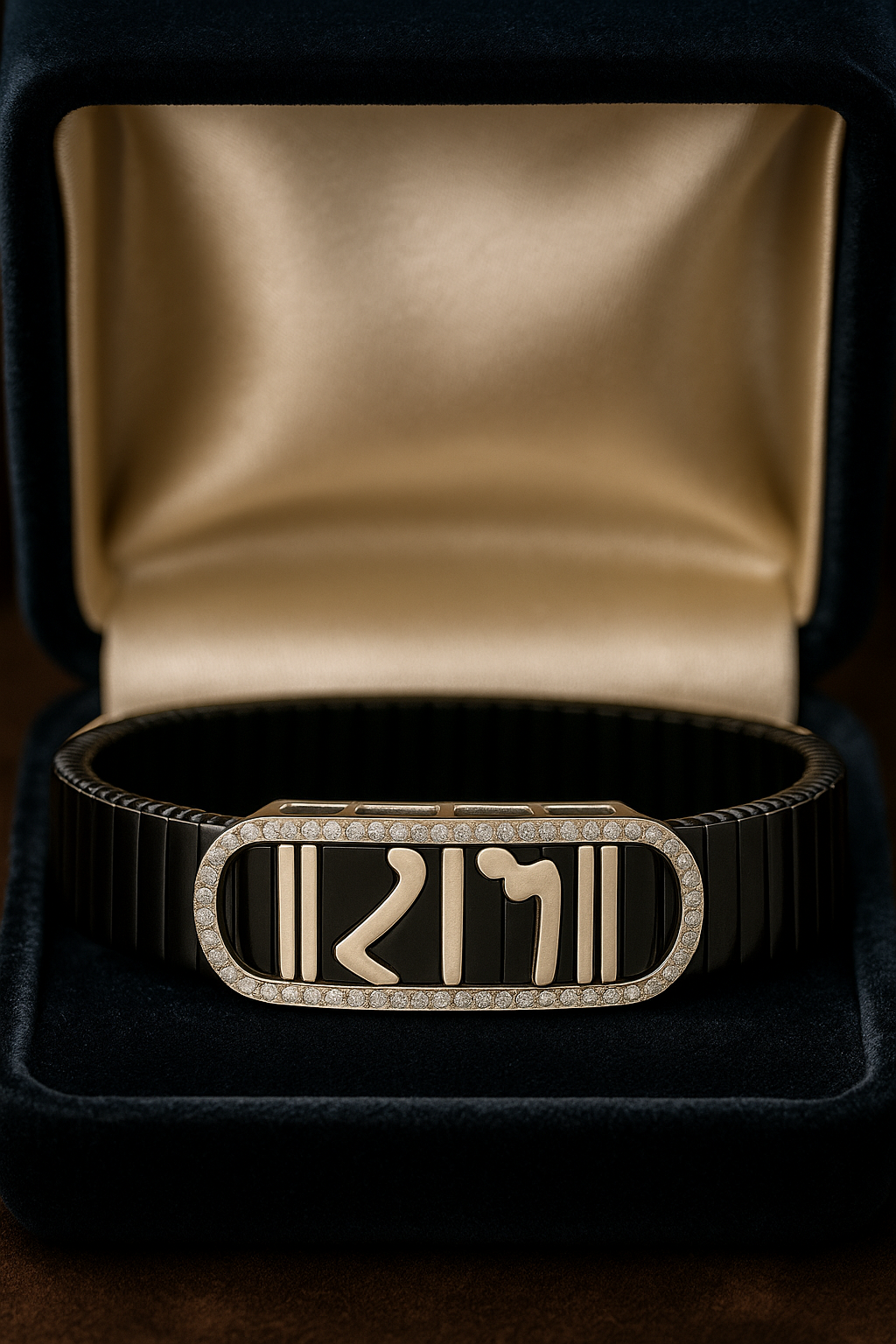 Black Silver Men’s Bracelet with Devotional Script Plate & CZ Border