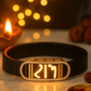 Black Silver Men’s Bracelet with Devotional Script Plate & CZ Border