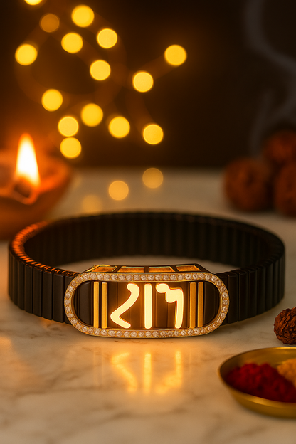 Black Silver Men’s Bracelet with Devotional Script Plate & CZ Border