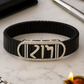 Black Silver Men’s Bracelet with Devotional Script Plate & CZ Border