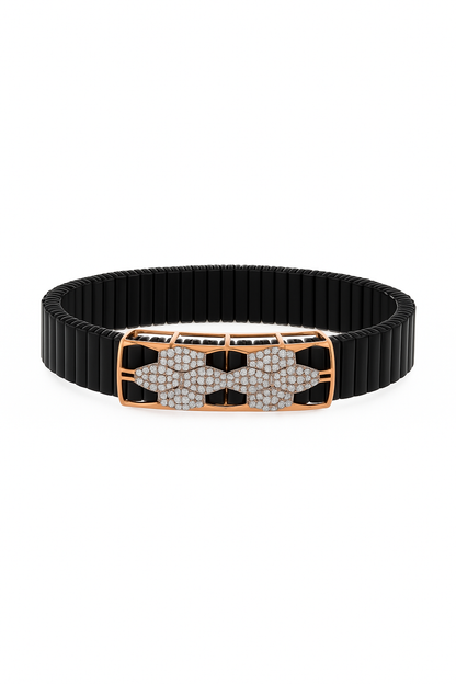Black Rose Gold Men’s Bracelet with Cluster CZ Panel & Open Frame Design