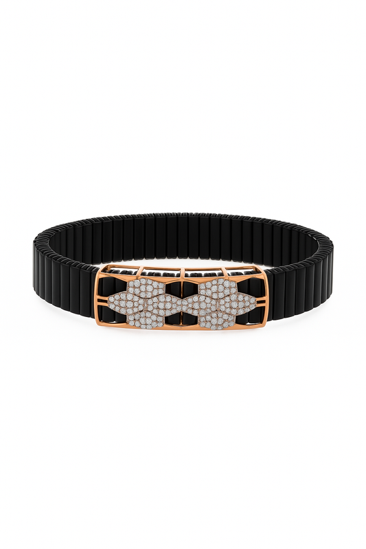 Black Rose Gold Men’s Bracelet with Cluster CZ Panel & Open Frame Design