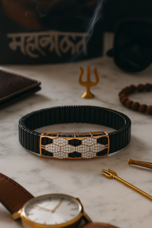 Black Rose Gold Men’s Bracelet with Cluster CZ Panel & Open Frame Design