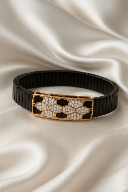 Black Rose Gold Men’s Bracelet with Cluster CZ Panel & Open Frame Design