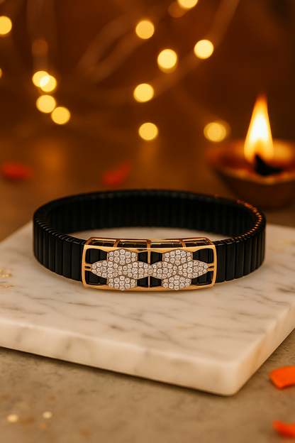 Black Rose Gold Men’s Bracelet with Cluster CZ Panel & Open Frame Design