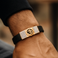 Black Rose Gold Men’s Bracelet with Om Devotional Plate & CZ Side Blocks