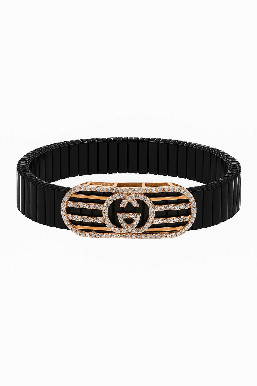 Black Rose Gold Men’s Bracelet with Double Ring Emblem & CZ Oval Frame