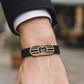 Black Rose Gold Men’s Bracelet with Double Ring Emblem & CZ Oval Frame