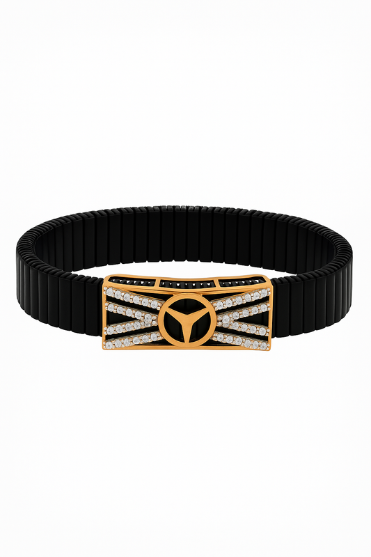 Black Rose Gold Men’s Bracelet with Tri Emblem Plate & CZ Radiant Design