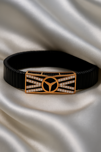 Black Rose Gold Men’s Bracelet with Tri Emblem Plate & CZ Radiant Design