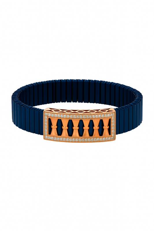 Blue Rose Gold Men’s Bracelet with Column Plate Design & CZ Frame