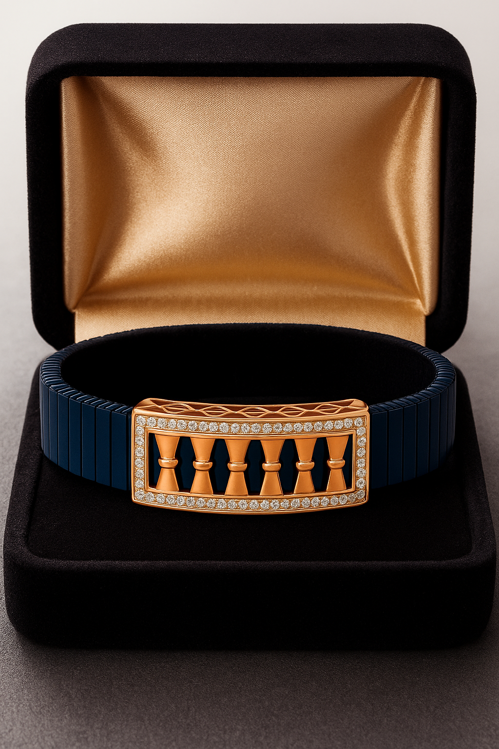Blue Rose Gold Men’s Bracelet with Column Plate Design & CZ Frame