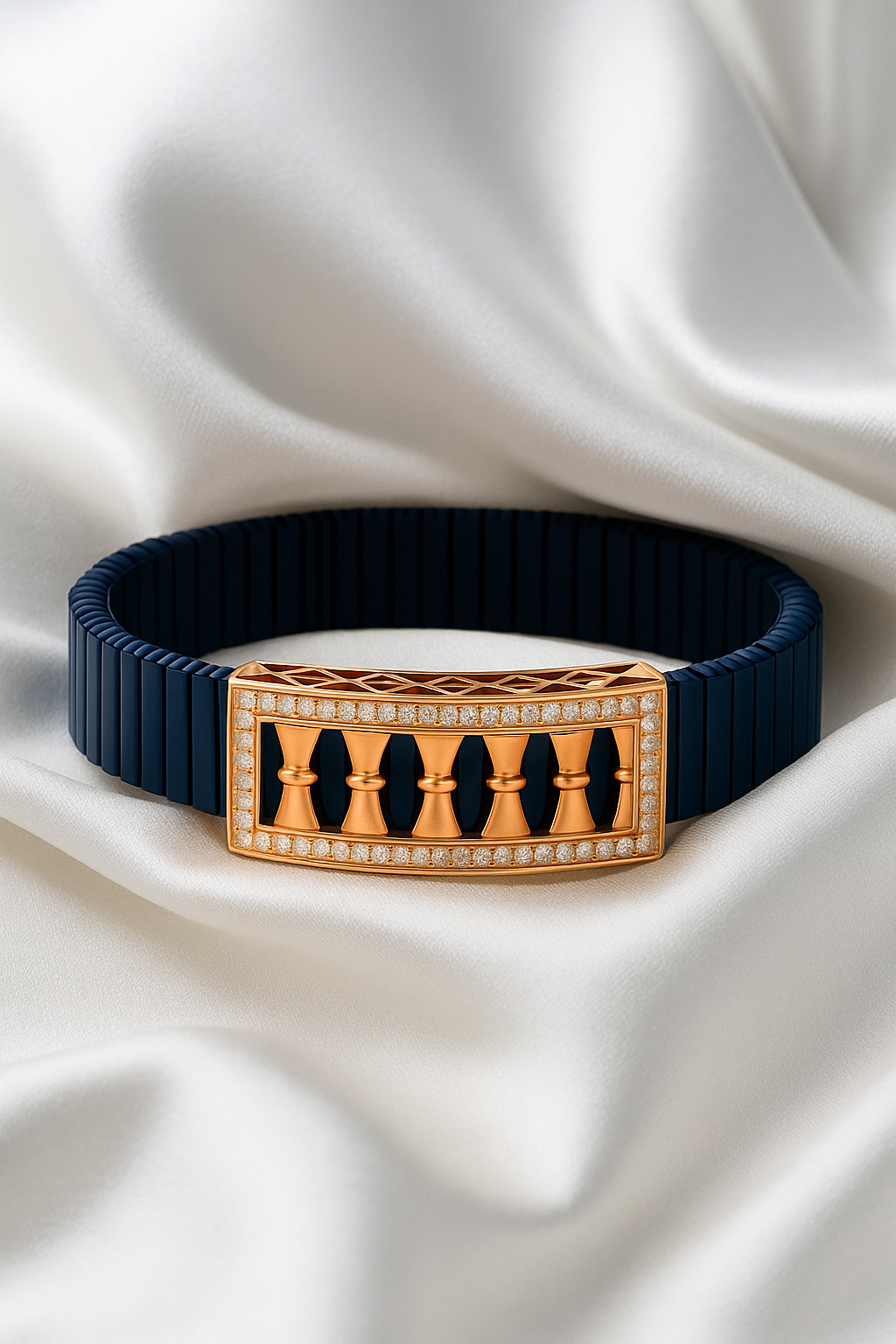 Blue Rose Gold Men’s Bracelet with Column Plate Design & CZ Frame