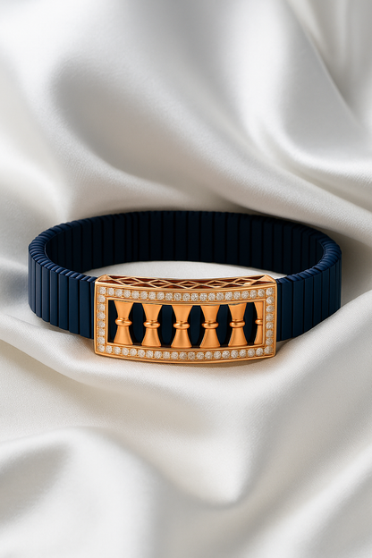 Blue Rose Gold Men’s Bracelet with Column Plate Design & CZ Frame